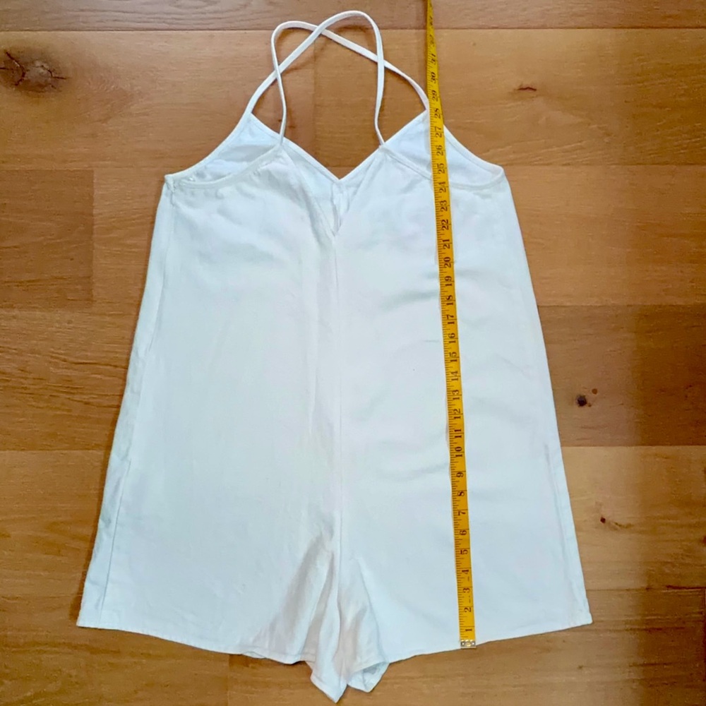 Zara White Boho Strappy Denim Romper Shorts EUC Women's XL Jumpsuit - Picture 6 of 7